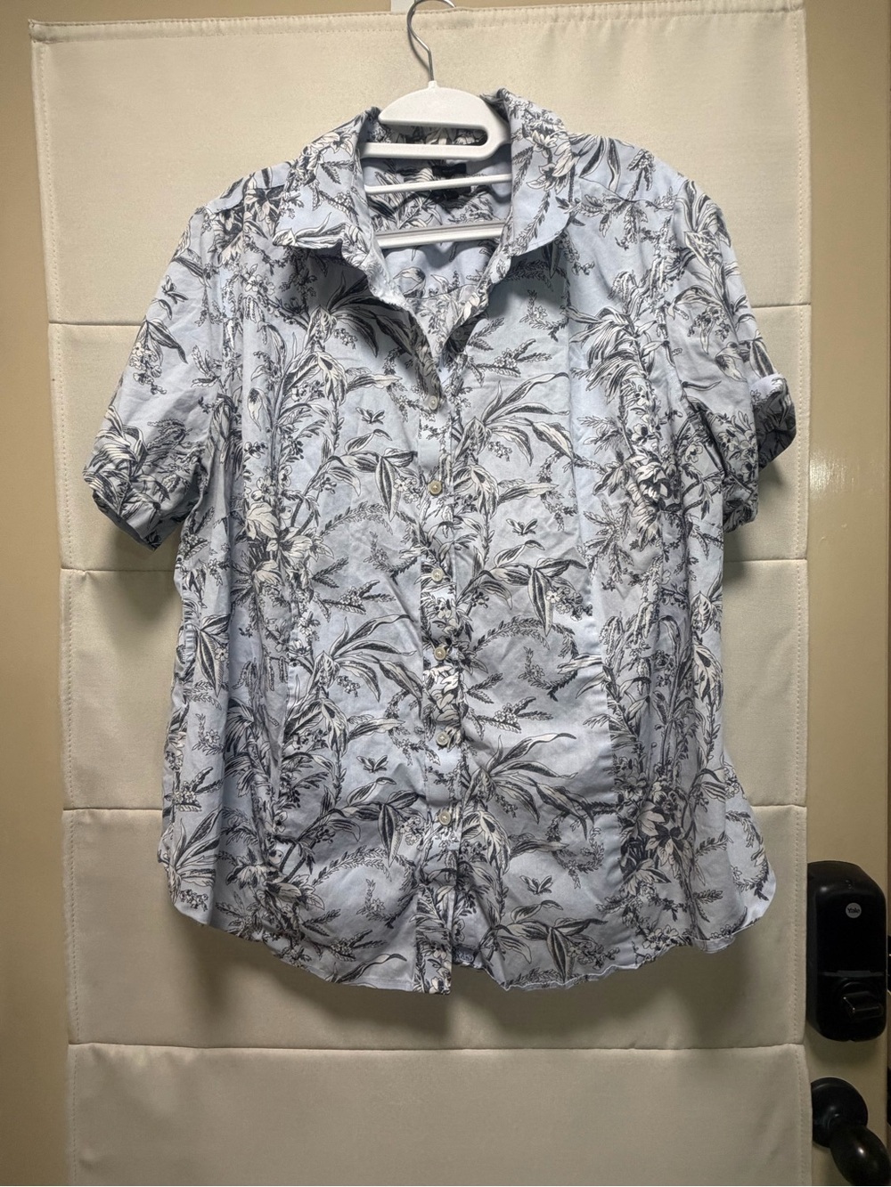 Talbots 20W Floral Button Down Shirt Blue Non Iron Plus Size